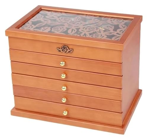 YHDMBBSHNB Schmuckkästchen, Schmuckschatulle aus Holz, Sechsschichtige Aufbewahrungsbox aus Holz for Ringe, Ohrringe, Halsketten und Armbänder(A) von YHDMBBSHNB