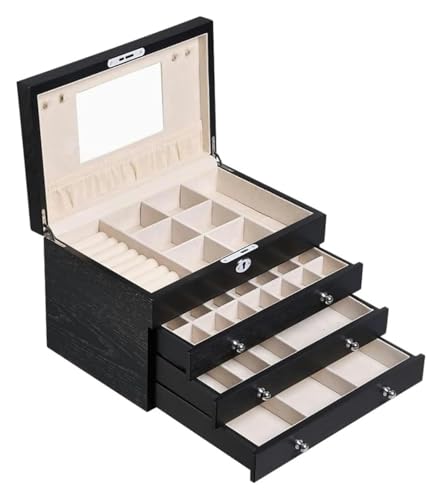 YHDMBBSHNB Schmuckkästchen, Schmuckschatulle aus Holz, Verspiegelter Uhren-Organizer for Halsketten, Ringe und Ohrringe, abschließbarer Koffer aus Holz, Schmuckschatulle(Blue) von YHDMBBSHNB
