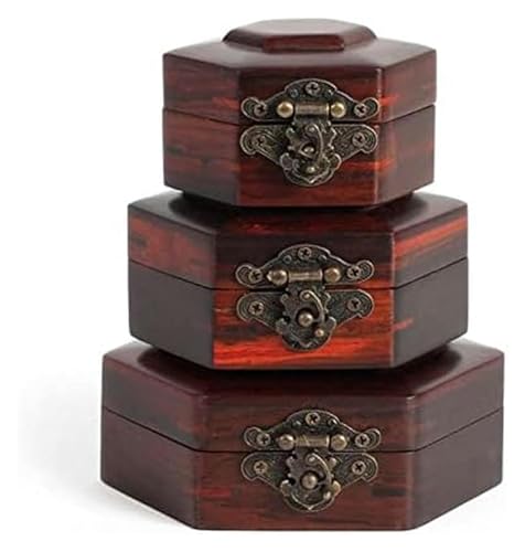 YHDMBBSHNB Schmuckkästchen, Schmuckschatulle aus Holz, Vintage-Box, Vintage-Schmuckschatulle, Aufbewahrungsbox aus Massivholz, Retro-Hochzeitsbox(Three) von YHDMBBSHNB