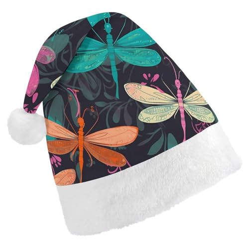YHEGBFD Weihnachtsmütze, niedlicher Libellen-Druck, Weihnachtsmütze, Uni, Weihnachtsmannmütze, Neujahrsgruß, Weihnachtsmütze von YHEGBFD