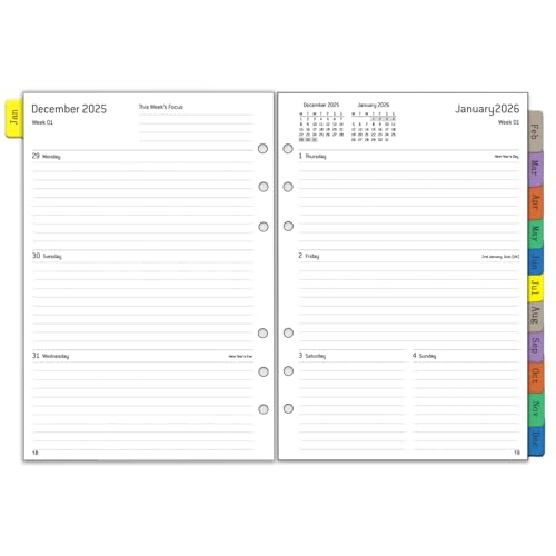 2026 Wochenplaner Einlage A5 6 Löcher, 1 Woche 2 Seiten mit Tabs, Passwort, Notizen, Kontakt, von Jan.26-Dez.26, 100 GSM, Nachfüllpapier für Kalender 2026 Planer Organizer 2026 Wochenplaner Einlage A5 6 Löcher, 1 Woche 2 Seiten mit Tabs, Passwort, Notizen, Kontakt, von Jan.26-Dez.26, 100 GSM, Nachfüllpapier für Kalender 2026 Planer Organizer von YHH