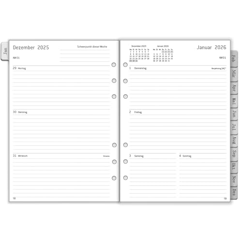 2026 Wochenplaner Einlage A5 6 Löcher, auf Deutsch, 1 Woche 2 Seiten mit Monatsregistern Passwort Notizen Kontakt, von Jan.26 bis Dez.26, 100 GSM, Kalendereinlagen für Kalender 2026 Planer Organizer 2026 Wochenplaner Einlage A5 6 Löcher, auf Deutsch, 1 Woche 2 Seiten mit Monatsregistern Passwort Notizen Kontakt, von Jan.26 bis Dez.26, 100 GSM, Kalendereinlagen für Kalender 2026 Planer Organizer von YHH