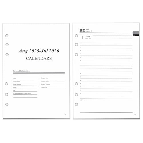 Kalender 2025 2026 Einlage A5 6 Loch, Tagesplaner 1 Tag eine Seite mit Uhrzeiten Monatsübersicht, Extra Notizen Kontakt, August.2025 bis Juli.2026, Terminplaner 1 Tag pro Seite, Kalendereinlagen Kalender 2025 2026 Einlage A5 6 Loch, Tagesplaner 1 Tag eine Seite mit Uhrzeiten Monatsübersicht, Extra Notizen Kontakt, August.2025 bis Juli.2026, Terminplaner 1 Tag pro Seite, Kalendereinlagen von YHH