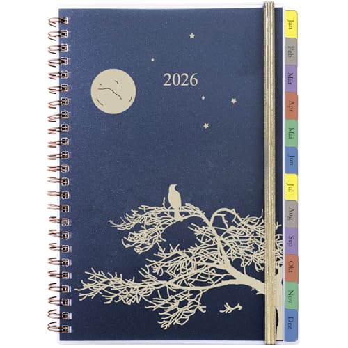 Kalender 2026 A5, Terminplaner/Wochenplaner Ringbuch mit Monatsübersicht, Passwort, Kontakt, Notizen, Innentasche, Spiralbindung Buchkalender 1 Woche 2 Seiten, Planer von Jan.26 bis Dez.26, Deutsch von YHH