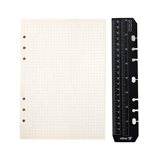 YHH A5 Notizbuch Refill Dot/Dotted 6 Löcher, mit Lineal Ringbuch Einlagen Punktiert/Gepunktet Papier Seiten für Nachfüllung 6-Ring Binder Planer Tagebuch Einsätze Journal Mappe Elfenbein weiß YHH A5 Notizbuch Refill Dot/Dotted 6 Löcher, mit Lineal Ringbuch Einlagen Punktiert/Gepunktet Papier Seiten für Nachfüllung 6-Ring Binder Planer Tagebuch Einsätze Journal Mappe Elfenbein weiß von YHH