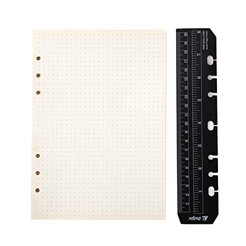 YHH A5 Notizbuch Refill Dot/Dotted 6 Löcher, mit Lineal Ringbuch Einlagen Punktiert/Gepunktet Papier Seiten für Nachfüllung 6-Ring Binder Planer Tagebuch Einsätze Journal Mappe Elfenbein weiß von YHH