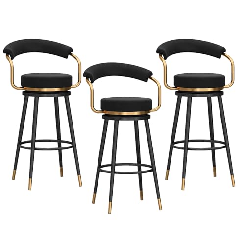 YHKJLYH Barhocker in Thekenhöhe, 3er-Set, 360° drehbar, 75 cm hoch, gepolsterter Barhocker mit Rückenlehne, Schwarze Metallbeine mit Fußstütze, Barstühle aus Samtstoff für Kücheninsel, Esszimmer – S YHKJLYH Barhocker in Thekenhöhe, 3er-Set, 360° drehbar, 75 cm hoch, gepolsterter Barhocker mit Rückenlehne, Schwarze Metallbeine mit Fußstütze, Barstühle aus Samtstoff für Kücheninsel, Esszimmer – S von YHKJLYH