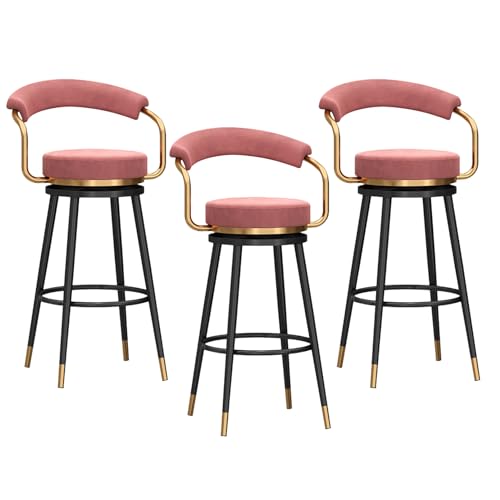 YHKJLYH Barhocker in Thekenhöhe, 3er-Set, 360° drehbare Barhocker mit niedriger Rückenlehne, mit Samtstoff gepolsterte Thekenstühle, Schwarze Metallbeine, 75 cm hohe Sitzfläche, Rosa YHKJLYH Barhocker in Thekenhöhe, 3er-Set, 360° drehbare Barhocker mit niedriger Rückenlehne, mit Samtstoff gepolsterte Thekenstühle, Schwarze Metallbeine, 75 cm hohe Sitzfläche, Rosa von YHKJLYH