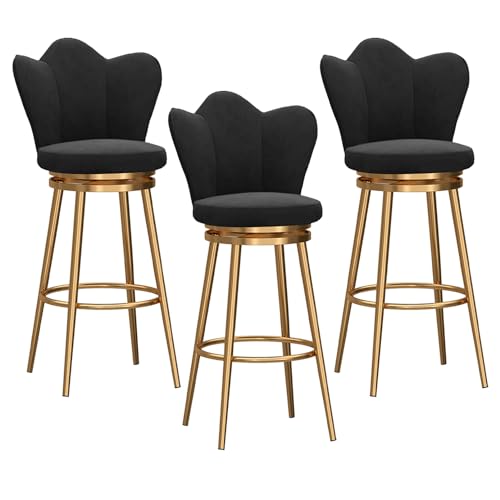 YHKJLYH Barhocker in Thekenhöhe, 3er-Set, Moderne Thekenhocker mit niedriger Rückenlehne, goldene Metallrahmen, mit Samtstoff gepolsterte Barhocker für Kücheninsel, Hausbar, Sitzhöhe 75 cm, Schwarz YHKJLYH Barhocker in Thekenhöhe, 3er-Set, Moderne Thekenhocker mit niedriger Rückenlehne, goldene Metallrahmen, mit Samtstoff gepolsterte Barhocker für Kücheninsel, Hausbar, Sitzhöhe 75 cm, Schwarz von YHKJLYH