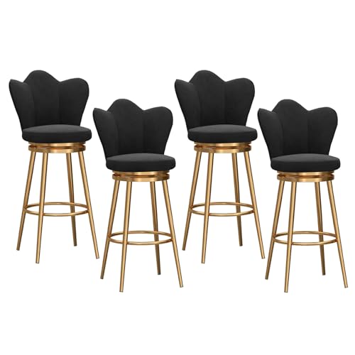 YHKJLYH Barhocker in Thekenhöhe, 4er-Set, Moderne Thekenhocker mit niedriger Rückenlehne, goldene Metallrahmen, mit Samtstoff gepolsterte Barhocker für Kücheninsel, Hausbar, Sitzhöhe 75 cm, Schwarz YHKJLYH Barhocker in Thekenhöhe, 4er-Set, Moderne Thekenhocker mit niedriger Rückenlehne, goldene Metallrahmen, mit Samtstoff gepolsterte Barhocker für Kücheninsel, Hausbar, Sitzhöhe 75 cm, Schwarz von YHKJLYH