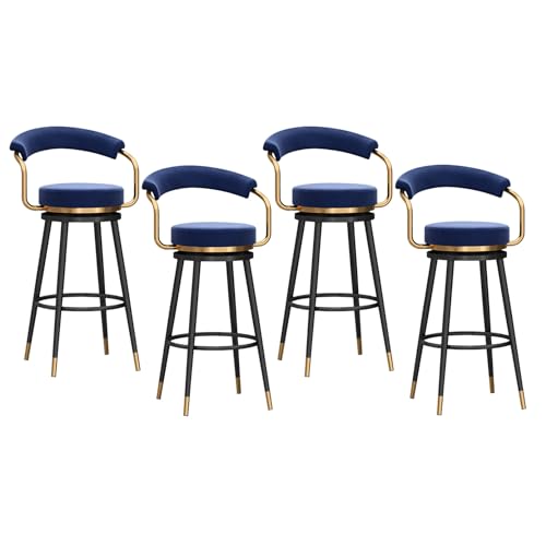 YHKJLYH Barhocker in Thekenhöhe, 4er-Set, moderner Drehbarhocker aus Samtstoff mit Rückenlehne und schwarzen Metallbeinen, Bequeme Thekenstühle für die Hausbar/das Esszimmer/das Restaurant, blau YHKJLYH Barhocker in Thekenhöhe, 4er-Set, moderner Drehbarhocker aus Samtstoff mit Rückenlehne und schwarzen Metallbeinen, Bequeme Thekenstühle für die Hausbar/das Esszimmer/das Restaurant, blau von YHKJLYH