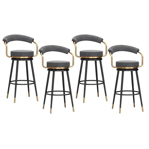 YHKJLYH Barhocker in Thekenhöhe, 4er-Set, moderner Drehbarhocker aus Samtstoff mit Rückenlehne und schwarzen Metallbeinen, Bequeme Thekenstühle für die Hausbar/das Esszimmer/das Restaurant, grau YHKJLYH Barhocker in Thekenhöhe, 4er-Set, moderner Drehbarhocker aus Samtstoff mit Rückenlehne und schwarzen Metallbeinen, Bequeme Thekenstühle für die Hausbar/das Esszimmer/das Restaurant, grau von YHKJLYH