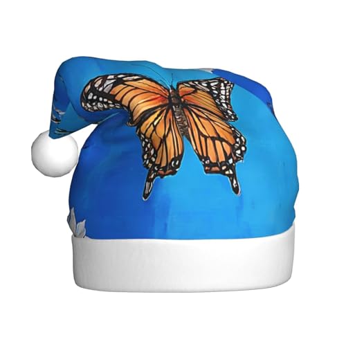 YHLKLWKSZC Art Blue Libelle bedruckte Weihnachtsmütze Weihnachtsmannmütze für Erwachsene Unisex Urlaub Weihnachtsmütze von YHLKLWKSZC