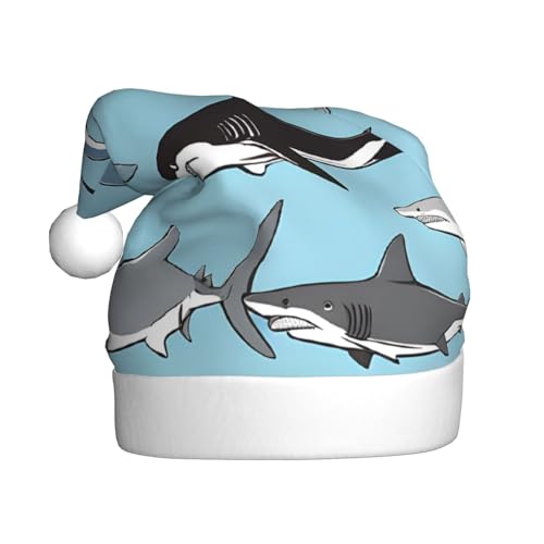 YHLKLWKSZC Blaue Cartoon-Fisch-bedruckte Weihnachtsmütze für Erwachsene, Unisex, Urlaubs-Weihnachtsmütze von YHLKLWKSZC