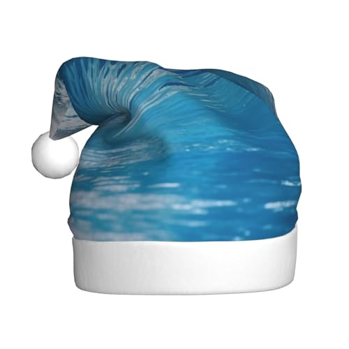 YHLKLWKSZC Blaue Welle bedruckte Weihnachtsmütze Nikolausmütze für Erwachsene Unisex Urlaub Weihnachtsmütze von YHLKLWKSZC