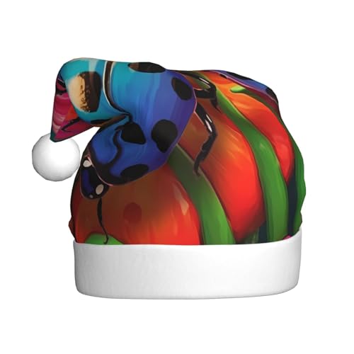 YHLKLWKSZC Bunte Marienkäfer-bedruckte Weihnachtsmütze für Erwachsene, Unisex, Urlaubs-Weihnachtsmütze von YHLKLWKSZC
