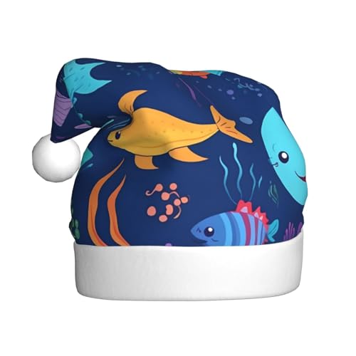YHLKLWKSZC Cartoon Seefisch bedruckte Weihnachtsmütze Weihnachtsmannmütze für Erwachsene Unisex Urlaub Weihnachtsmütze von YHLKLWKSZC