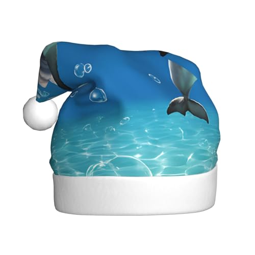 YHLKLWKSZC Einzigartige 3D-Tier-Delfin-bedruckte Weihnachtsmütze für Erwachsene, Unisex, Urlaubs-Weihnachtsmütze von YHLKLWKSZC