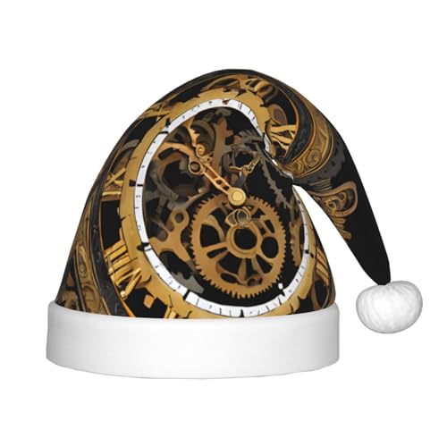 YHLKLWKSZC Gears Clock Bronze Century Print Printed Christmas Hat Santa Hat Holiday Christmas Cap Soft And Comfortable 1pc von YHLKLWKSZC