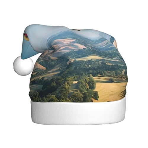 YHLKLWKSZC Heißluftballons bedruckte Weihnachtsmütze Nikolausmütze für Erwachsene Unisex Urlaub Weihnachtsmütze von YHLKLWKSZC