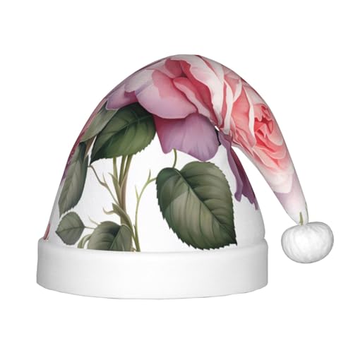 YHLKLWKSZC Rosess bedruckte Weihnachtsmütze, Weihnachtsmannmütze, Weihnachtsmannmütze, weich und bequem, 1 Stück von YHLKLWKSZC