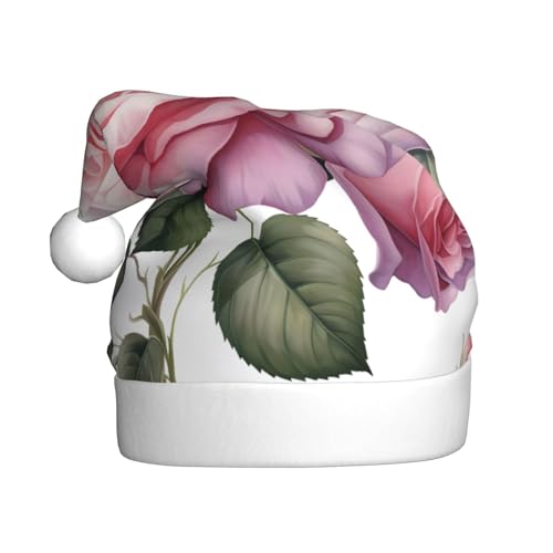 YHLKLWKSZC Rosess bedruckte Weihnachtsmütze Weihnachtsmannmütze für Erwachsene Unisex Urlaub Weihnachtsmütze von YHLKLWKSZC