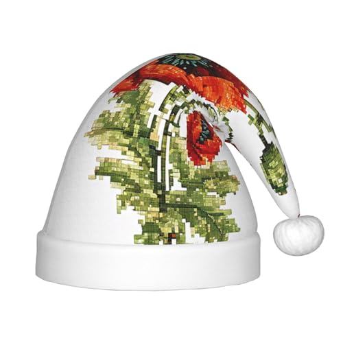 YHLKLWKSZC Schöne Weihnachtsmütze mit Mohnblumen-Motiv, bedruckt, Weihnachtsmannmütze, weich und bequem, 1 Stück von YHLKLWKSZC