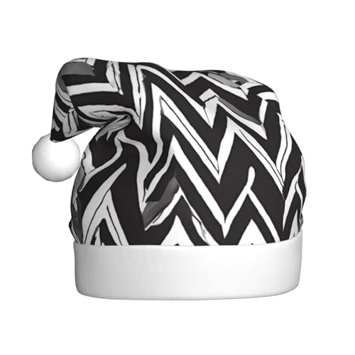 YHLKLWKSZC Schwarz-Weiß-Hellbrauner Zickzack-Druck, bedruckte Weihnachtsmütze für Erwachsene, Unisex, Urlaubs-Weihnachtsmütze von YHLKLWKSZC