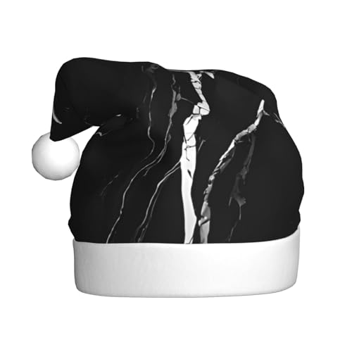 YHLKLWKSZC Schwarz-goldener Marmor-Druck, bedruckte Weihnachtsmütze, Weihnachtsmannmütze für Erwachsene, Unisex, Urlaubs-Weihnachtsmütze von YHLKLWKSZC
