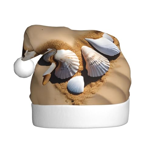 YHLKLWKSZC Strand-Muschel-Sanddruck, bedruckte Weihnachtsmütze, Weihnachtsmannmütze für Erwachsene, Unisex, Urlaubs-Weihnachtsmütze von YHLKLWKSZC