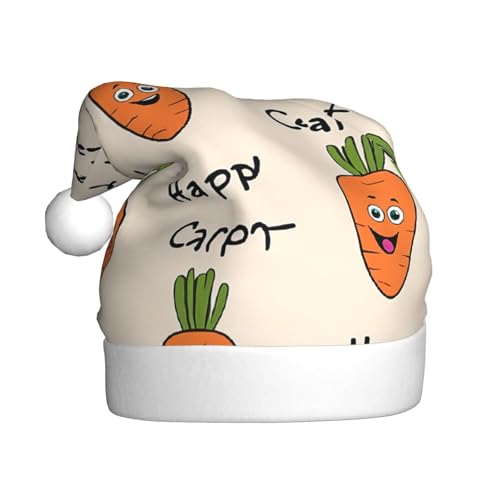 YHLKLWKSZC Weihnachtsmütze mit Aufschrift "Happy Carrot bedruckt", Weihnachtsmannmütze für Erwachsene, Unisex, für den Urlaub von YHLKLWKSZC