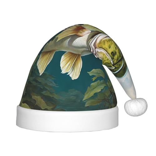 YHLKLWKSZC Weihnachtsmütze mit Barsch-Angelwelle, bedruckt, Weihnachtsmannmütze, Weihnachtsmannmütze, weich und bequem, 1 Stück von YHLKLWKSZC