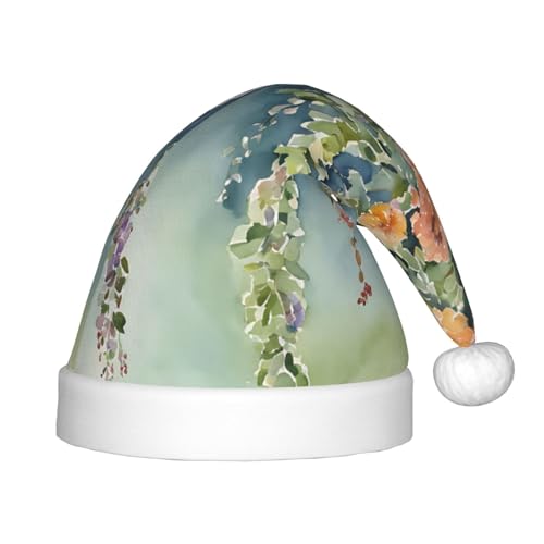YHLKLWKSZC Weihnachtsmütze mit Blumenmuster, Efeublüten, Baumdruck, bedruckt, Weihnachtsmannmütze, Weihnachtsmannmütze, weich und bequem, 1 Stück von YHLKLWKSZC