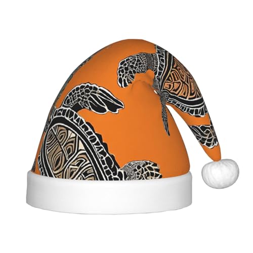 YHLKLWKSZC Weihnachtsmütze mit Cartoon-Meeresschildkröte, bedruckt, Weihnachtsmannmütze, weich und bequem, 1 Stück von YHLKLWKSZC