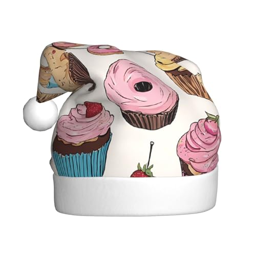 YHLKLWKSZC Weihnachtsmütze mit Cupcake-Muster, bedruckt, Weihnachtsmannmütze für Erwachsene, Unisex, Urlaubs-Weihnachtsmütze von YHLKLWKSZC