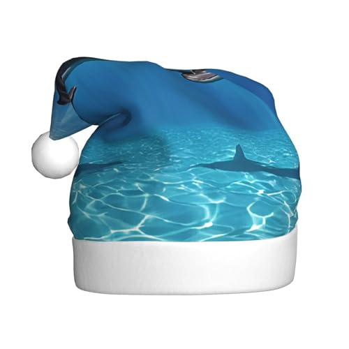 YHLKLWKSZC Weihnachtsmütze mit Delfinen im Meer, bedruckt, Weihnachtsmannmütze für Erwachsene, Unisex, Urlaubsmütze von YHLKLWKSZC