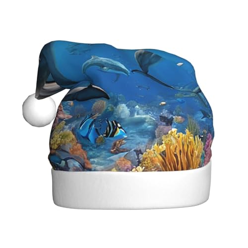 YHLKLWKSZC Weihnachtsmütze mit Delphin-Blick auf dich, bedruckt, Weihnachtsmannmütze für Erwachsene, Unisex, Urlaubsmütze von YHLKLWKSZC
