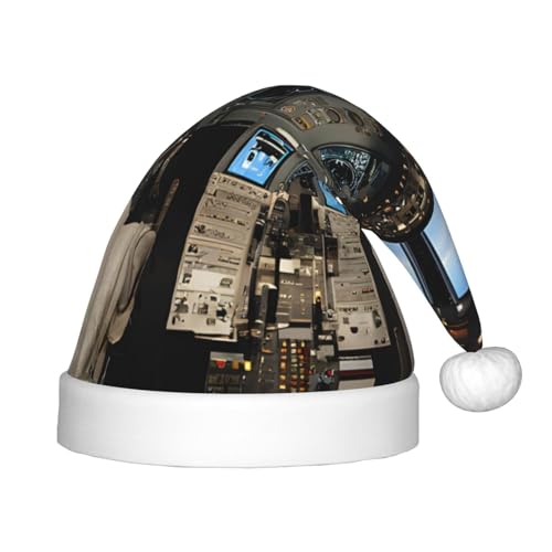 YHLKLWKSZC Weihnachtsmütze mit Flugzeug-Cockpit-Druck, bedruckt, Weihnachtsmannmütze, Weihnachtsmannmütze, weich und bequem, 1 Stück von YHLKLWKSZC