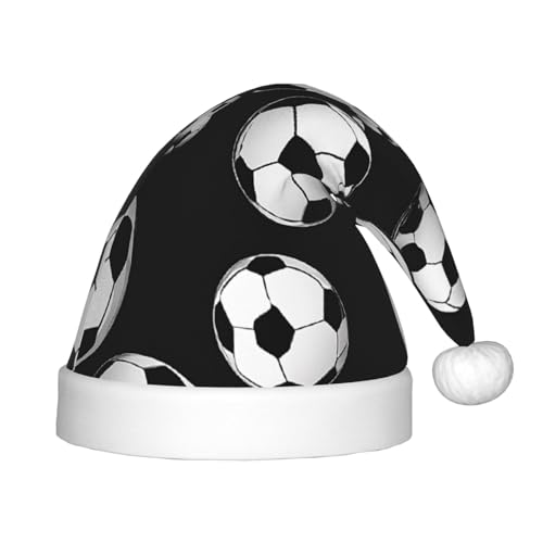 YHLKLWKSZC Weihnachtsmütze mit Fußballmotiv, schwarz, bedruckt, Weihnachtsmannmütze, weich und bequem, 1 Stück von YHLKLWKSZC