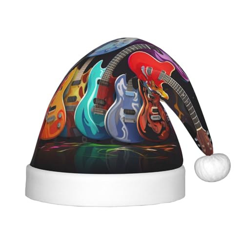 YHLKLWKSZC Weihnachtsmütze mit Gitarren-Motiv, bedruckt, Weihnachtsmannmütze, weich und bequem, 1 Stück von YHLKLWKSZC