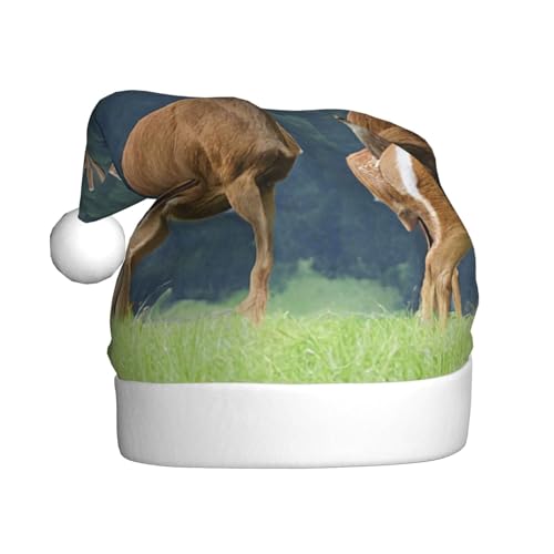 YHLKLWKSZC Weihnachtsmütze mit Hirschbild, bedruckt, Weihnachtsmannmütze für Erwachsene, Unisex, Urlaubskappe von YHLKLWKSZC