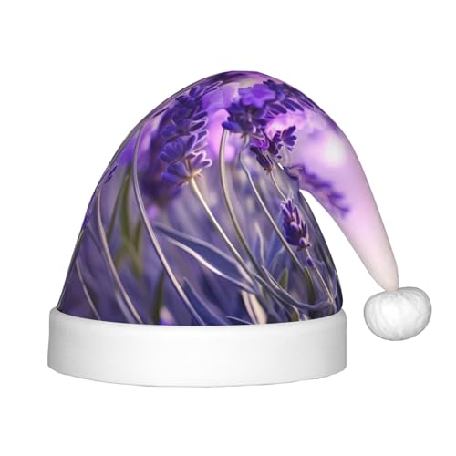 YHLKLWKSZC Weihnachtsmütze mit Lavendelblüten-Druck, Weihnachtsmannmütze, weich und bequem, 1 Stück von YHLKLWKSZC