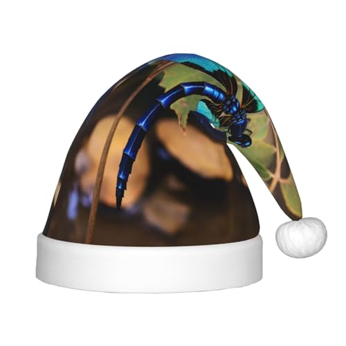 YHLKLWKSZC Weihnachtsmütze mit Libellen-Motiv, Schwarz und Blau, Weihnachtsmannmütze, weich und bequem, 1 Stück von YHLKLWKSZC