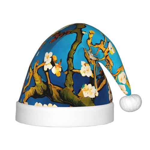 YHLKLWKSZC Weihnachtsmütze mit Mandelblüten-Druck, Weihnachtsmannmütze, weich und bequem, 1 Stück von YHLKLWKSZC