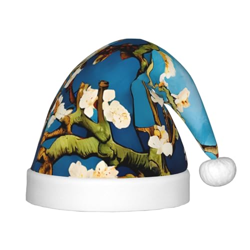 YHLKLWKSZC Weihnachtsmütze mit Mandelblüten-Druck, bedruckt, Weihnachtsmannmütze, Weihnachtsmannmütze, weich und bequem, 1 Stück von YHLKLWKSZC