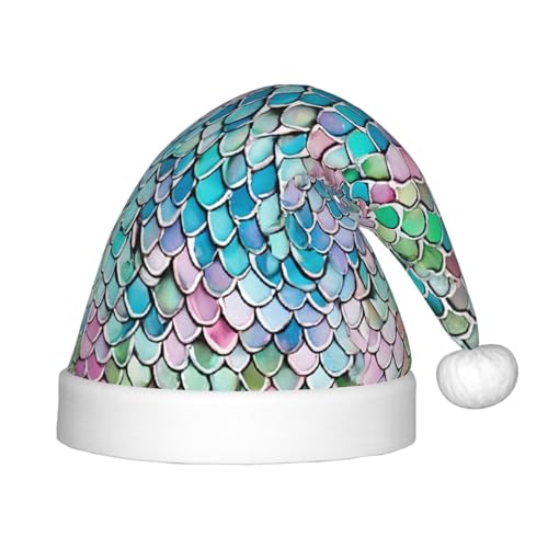 YHLKLWKSZC Weihnachtsmütze mit Meerjungfrauen-Motiv, Fischschuppen-Druck, bedruckt, Weihnachtsmannmütze, Weihnachtsmannmütze, weich und bequem, 1 Stück von YHLKLWKSZC