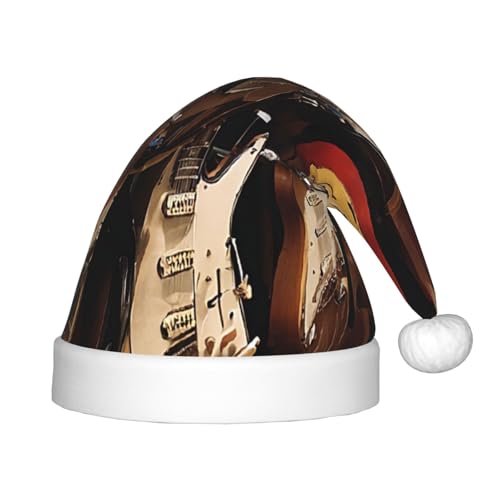 YHLKLWKSZC Weihnachtsmütze mit Musikgitarre, bedruckt, Weihnachtsmannmütze, weich und bequem, 1 Stück von YHLKLWKSZC