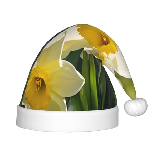 YHLKLWKSZC Weihnachtsmütze mit Narzissen-Blumen, bedruckt, Weihnachtsmannmütze, weich und bequem, 1 Stück von YHLKLWKSZC