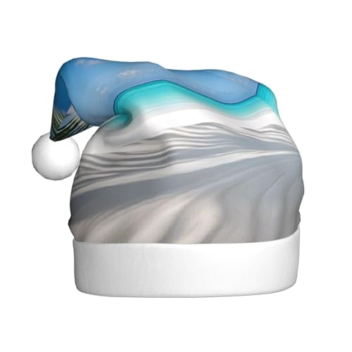 YHLKLWKSZC Weihnachtsmütze mit Palmen und klarem Meer, bedruckt, Weihnachtsmannmütze für Erwachsene, Unisex, Urlaub von YHLKLWKSZC