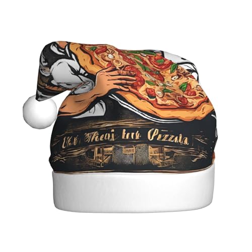 YHLKLWKSZC Weihnachtsmütze mit Pizza-Motiv, bedruckt, Weihnachtsmannmütze für Erwachsene, Unisex, für den Urlaub von YHLKLWKSZC